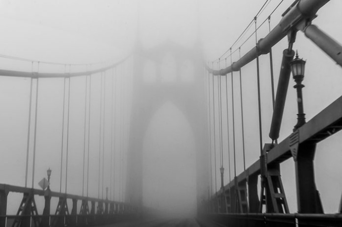 This photo was taken as we drove over the bridge.  The fog was real dense up that high.