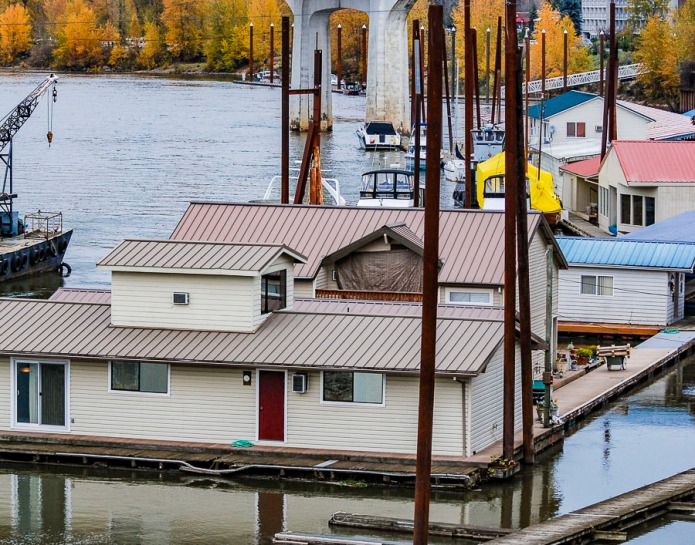 Roofs of houseboats at the Oregon City Marina, Oregon.