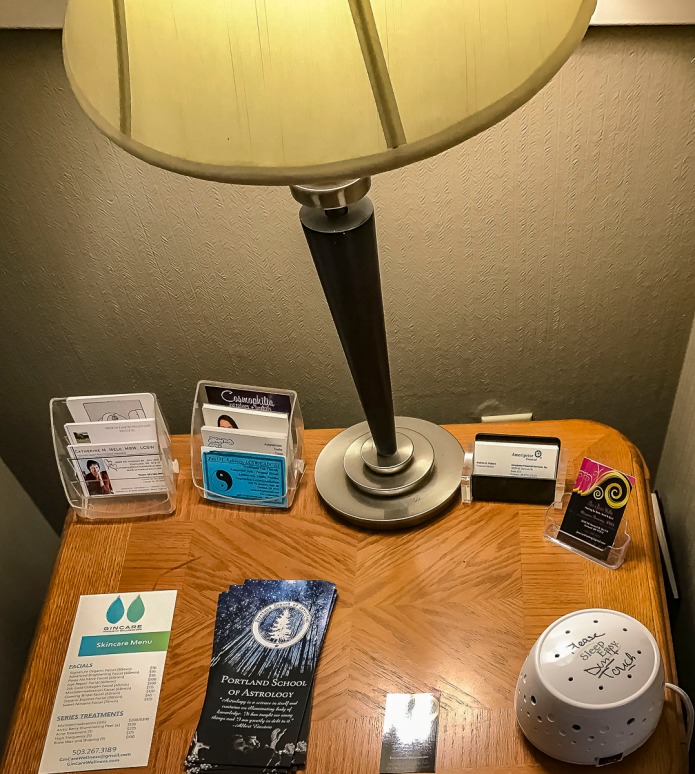 A display table in a business building.